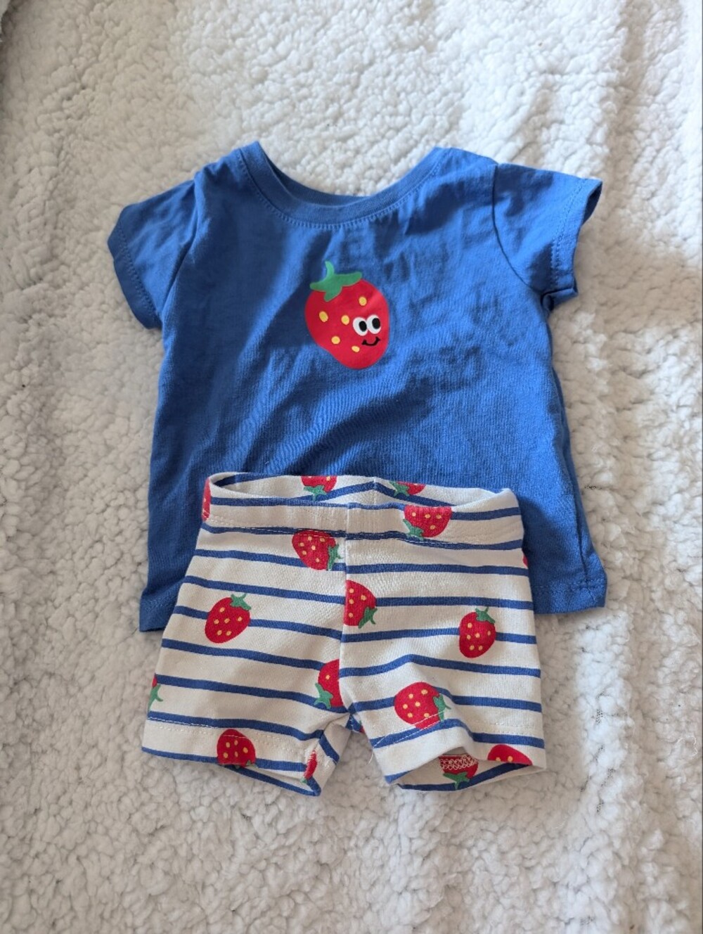 wonder nation Blue Strawberry Tee and Striped Shorts Set